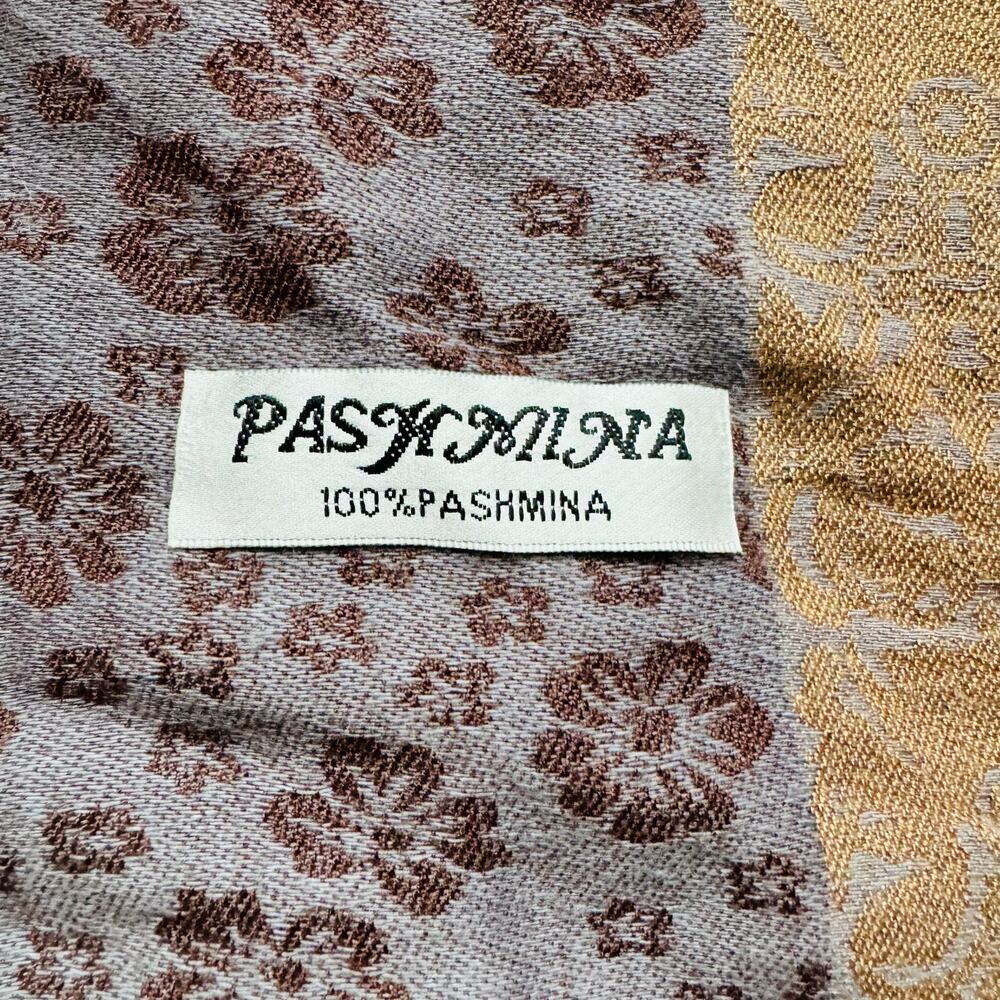 Pashmina Shawls Wraps Mauve Gold  Floral Soft Silky Scarf